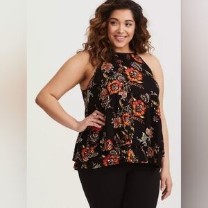 Torrid Black & Orange Floral Double Layer Tank 2x